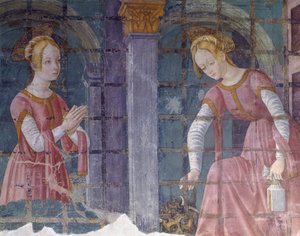 Italië, regio Piëmont, provincie Alessandria, fresco in kapel bij Basiliek van Santa Maria Assunta