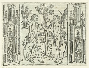 De zondeval door Master of Delft (attributed to)