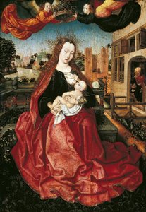Madonna en Kind gekroond door twee engelen door Master of Frankfurt