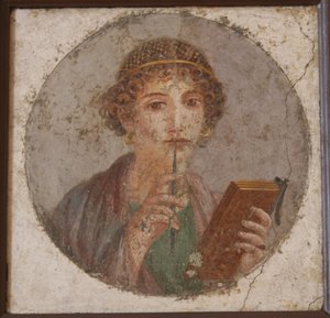 Een jonge vrouw met boek en stylus So-called Sappho, ca 50
