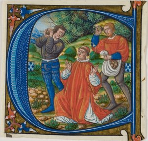 De Steniging van Sint Stefanus in een Geïllustreerde Initiaal "A" of "C" uit een Graduale