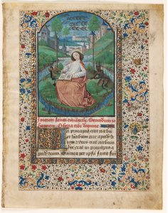 Blad uit een Getijdenboek: Johannes op Patmos (1 van 2 uitgesneden bladen)