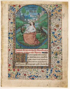 Blad uit een getijdenboek: Johannes op Patmos 1 van 2 uitgesneden bladen, ca. 1465