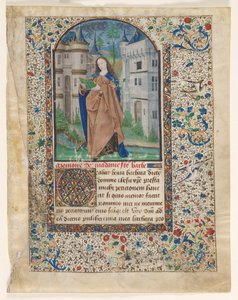 Blad uit een getijdenboek: St. Barbara 2 van 2 uitgesneden bladen door Master of Jacques de Luxembourg