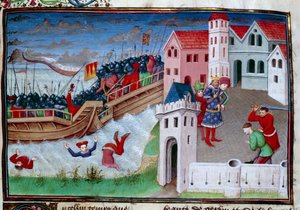 Gevechtsscène en onthoofding. Illustratie van de roman 