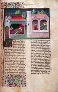 Galante scène: twee koppels in gesprek. Pagina uit een Frans manuscript van de 