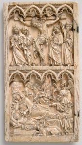 Blad van een Diptiek met de Kruisiging en Geboorte, Duits, ca. 1375-1400 door Master of Kremsmunster