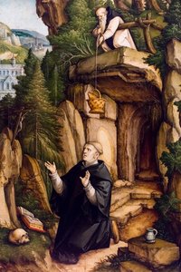 Sint Benedictus als biddende kluizenaar, ca. 1540 (Tempera en olieverf op hout (lindenhout))