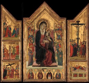 Madonna met kind op de troon door Master of Monte Oliveto