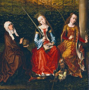 St. Elizabeth van Hongarije, St. Catharina van Alexandrië en St. Rosalie van Padua, 1470-1500 door Master of Saint Gudule