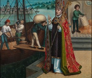 Het wonder van het graan, uit het altaarstuk van St. Nicolaas, ca. 1486-93