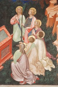 "Hemelvaart van de Maagd" en "de Maagd Maria laat de gordel of Heilige Riem vallen naar St. Thomas", detail van apostelen, ca. 1420 (fresco) door Master of Vignola