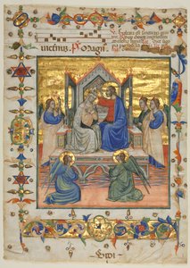Blad uit een Antifonarium: Kroning van de Maagd, 1400s door Master of the Beffi Triptych