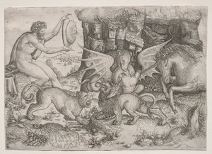 Allegorisch thema: Gevecht van dieren door Master of the Beheading of St.