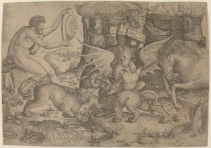 Allegorisch thema: gevecht van dieren door Master of the Beheading of St. John