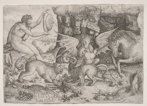 Allegorisch thema: Gevecht van dieren door Master of the Beheading of St. John