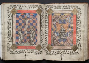Het Gotha Missaal: Fol. 63v, Kruisiging, ca. 1375