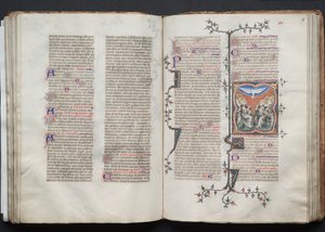 Het Gotha Missaal: Fol 79r, Het Pinksterfeest, ca. 1375 door Master of the Boqueteaux