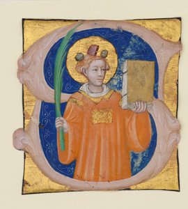 Manuscript Verlichting met Sint Stefanus in een Initiaal S, uit een Antifonarium, Italiaans, ca. 1410-2 door Master of the Brussels Initials