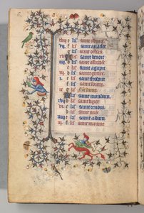 Getijdenboek van Karel de Edele, Koning van Navarra 1361-1425: fol. 3v, Maart, ca. 1405 door Master of the Brussels Initials and Associates