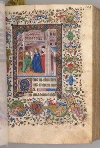 Getijdenboek van Karel de Edele, Koning van Navarra 1361-1425: fol. 55r, De Visitatie Lauden, ca. 1405 door Master of the Brussels Initials and Associates