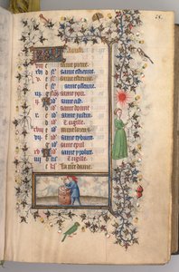 Getijdenboek van Karel de Edele, Koning van Navarra 1361-1425: fol. 8r, Augustus door Master of the Brussels Initials and Associates