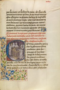 Beginletter C: De keizer van Constantinopel bekrachtigt het lichaam van de heilige Antonius door Master of the Brussels Romuléon