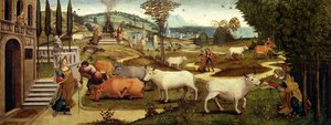 De Passies van Pasiphae, vrouw van koning Minos van Kreta, uit het Verhaal van Theseus door Master of the Campana Cassoni