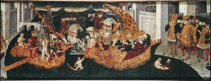 Decameron van Boccaccio: de kasteelheer Pericone verwelkomt Alatiel, dochter van de sultan van Babylon Beminedab en haar gevolg op het eiland Mallorca