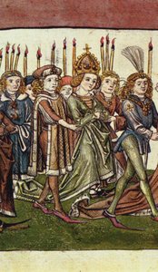 Koningin Elizabeth van Luxemburg. Detail uit de geïllustreerde kroniek van Richental, ca. 1440 door Master of the Chronicle of the