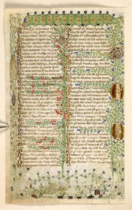 Add. 28841, f.2v: Rupsen, slakken en andere insecten, uit een Verhandeling over de Deugden en Ondeugden, en een anonieme prozageschiedenis van Sicilië (fragment), ca. 1330-40 (perkament) door Master of the Cocharelli Codex