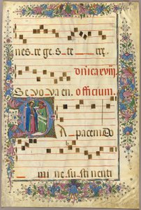 Pagina uit een Koorboek met Christus en een Farizeeër in een Geïllustreerde Initiaal "D"