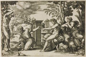 Apollo en Marsyas door Master of the Die