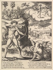 Apollo staand links schiet een python met een pijl, boven links zijn de muze..., 1530-60