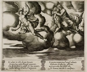 Cupido smeekt Jupiter om genade voor Psyche door Master of the Die