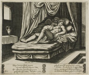 Cupido en Psyche samen in het huwelijksbed