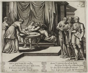 Andere nimfen die Psyche aan tafel bedienen