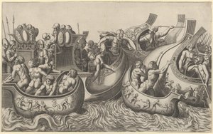 Speculum Romanae Magnificentiae: Zeeslag, 16e eeuw door Master of the Die