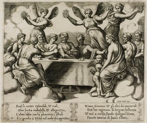 De goden vieren het huwelijk van Psyche en Cupido