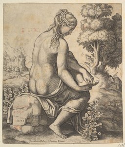 Venus verwijdert een doorn uit haar voet, 1532 door Master of the Die