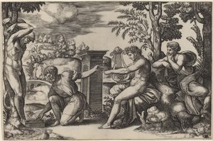 Apollo en Marsyas door Master of the Die after Raphael