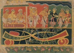 Nanda en Vasudeva: Pagina uit een verspreide Bhagavata Purana..., ca. 1520-30