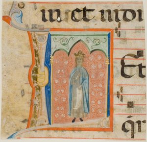Heilige vrouw in een historische initiaal "L" uit een koorboek