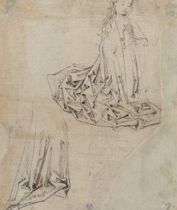 Vrouwelijk figuur knielend in gebed door Master of the Drapery Studies