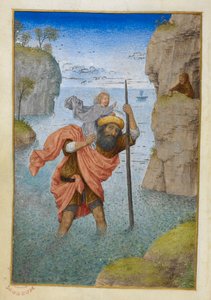 Sint Christoffel die het Christuskind draagt door Master of the Dresden Prayer Books