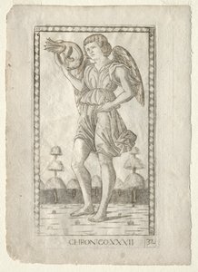 Genius van de Tijd uit de Tarocchi, serie B: Kosmische Principes & Deugden, #32, voor 1467 door Master of the E Series Tarocchi