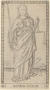 Justicia (Gerechtigheid) door Master of the E Series Tarocchi