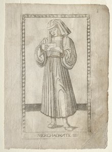De Koopman uit de Tarocchi, serie E: Condities van de Mens, #4, voor 1467 door Master of the E Series Tarocchi