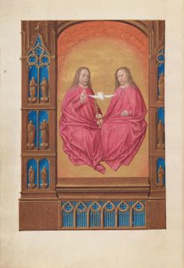 Getijdenboek van koningin Isabella de Katholieke, koningin van Spanje: Fol. 17v, De Drie-eenheid, ca. 1500 door Master of the First Prayerbook of Maximillian