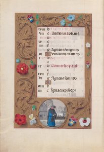 Getijdenboek van Koningin Isabella de Katholieke, Koningin van Spanje: Fol. 2v, Januari - Sneeuwlandschap